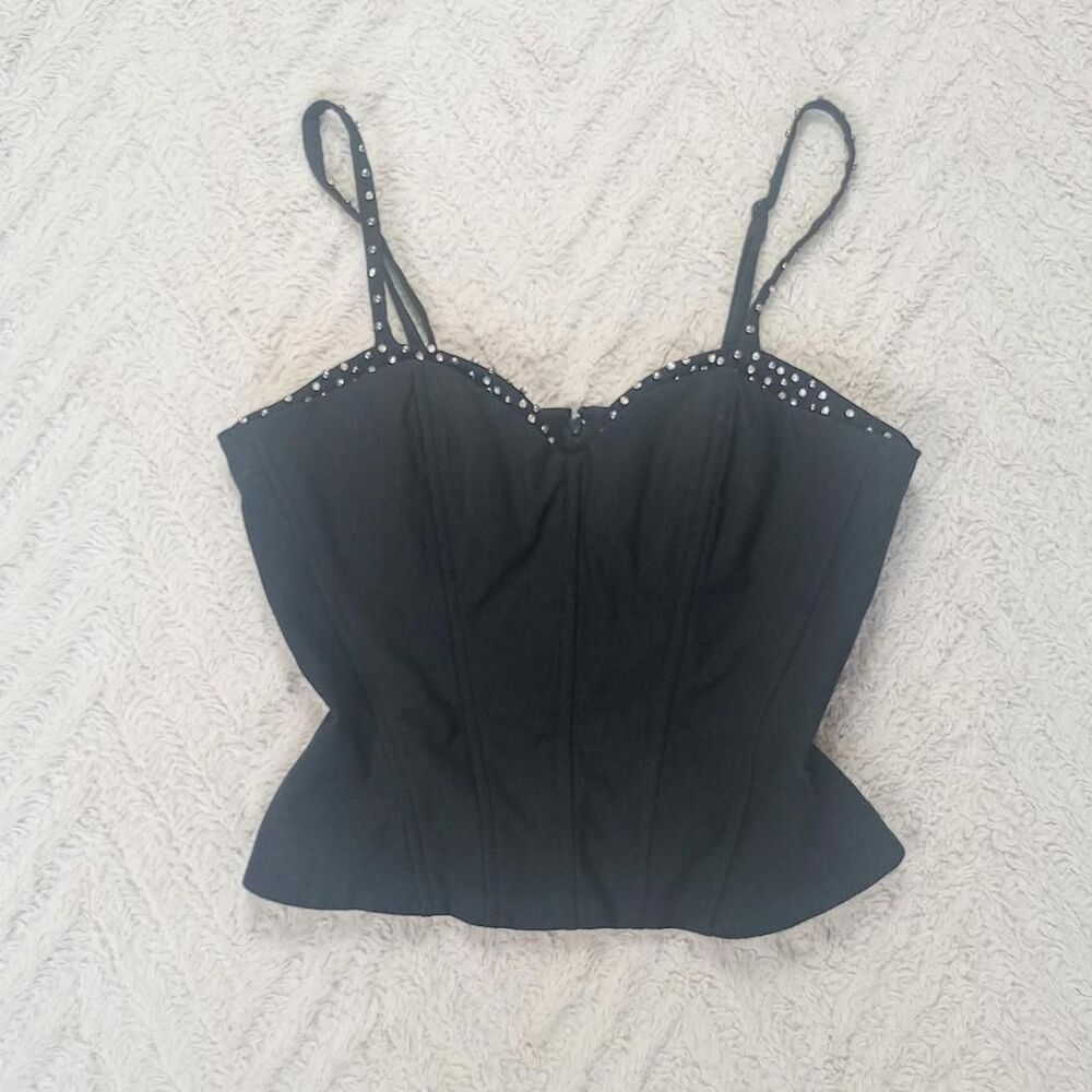 Y2K Bebe Black Beaded Rhinestone Grungy Corset